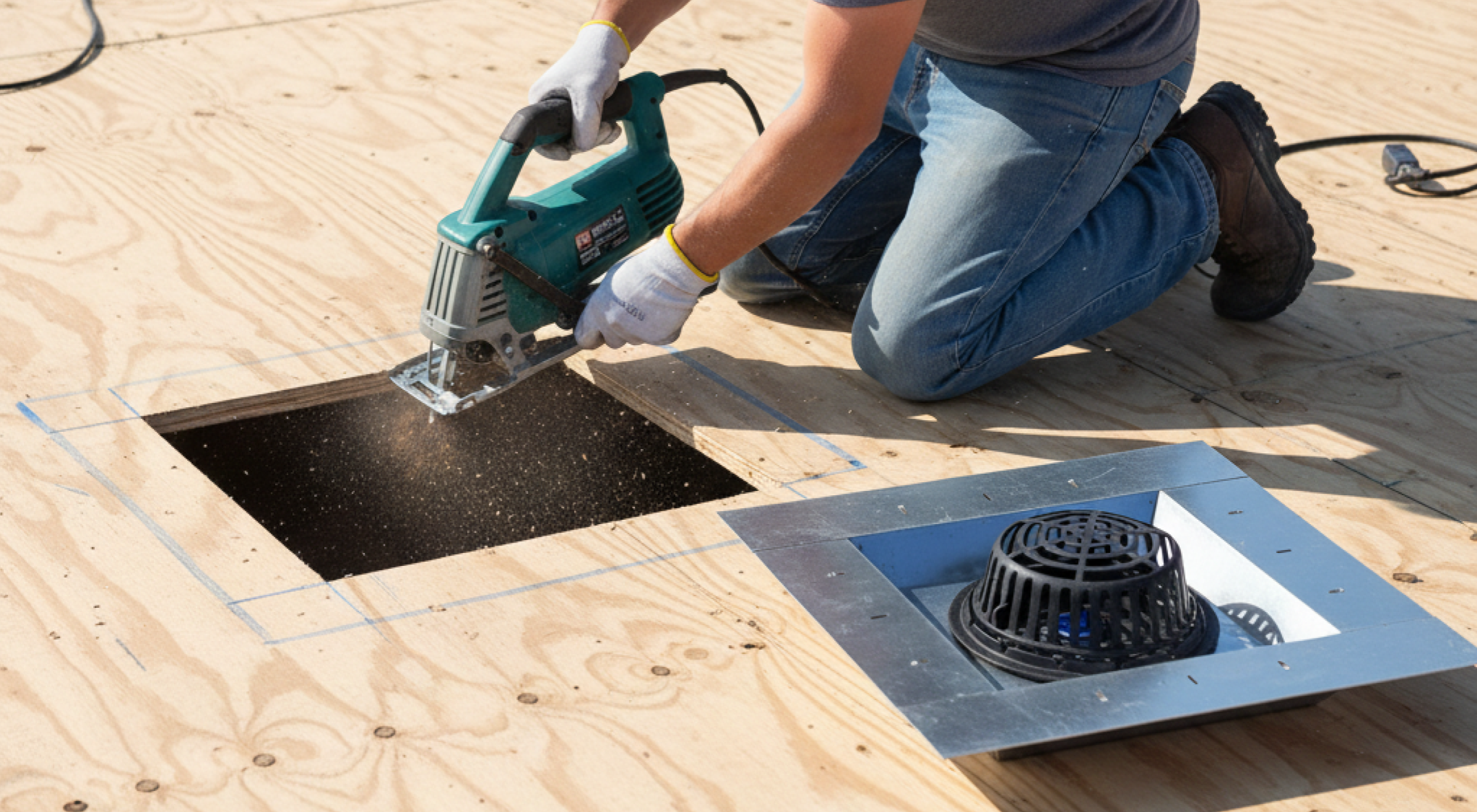 roof drain installation ZURN z100 roof drain LSP pan